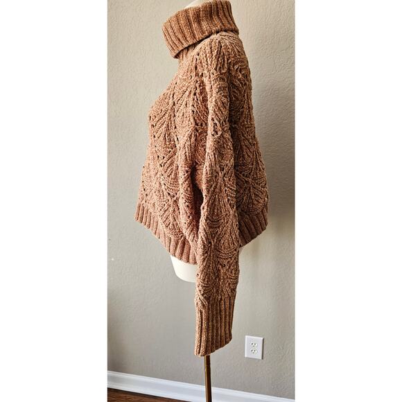 NWT POL Brown Thick Chenille Turtleneck Open Chunky Knit Pullover Sweater Small - Picture 4 of 6